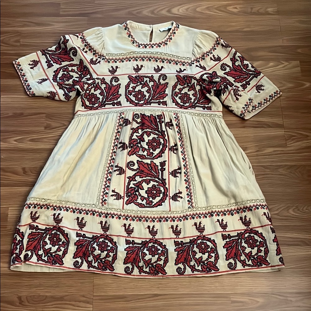 Embroidered Cream and Red Dress